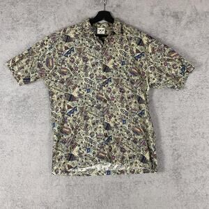 Vintage Tribal Print Shirt Mens Medium Multicolor Button Up 100% Cotton USA 90s
